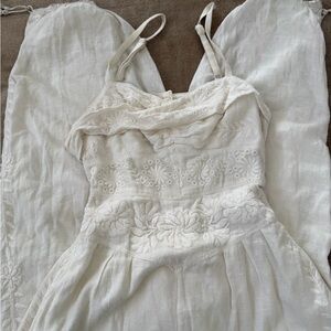 Free People Cream Jumpsuit with Floral Embroidery